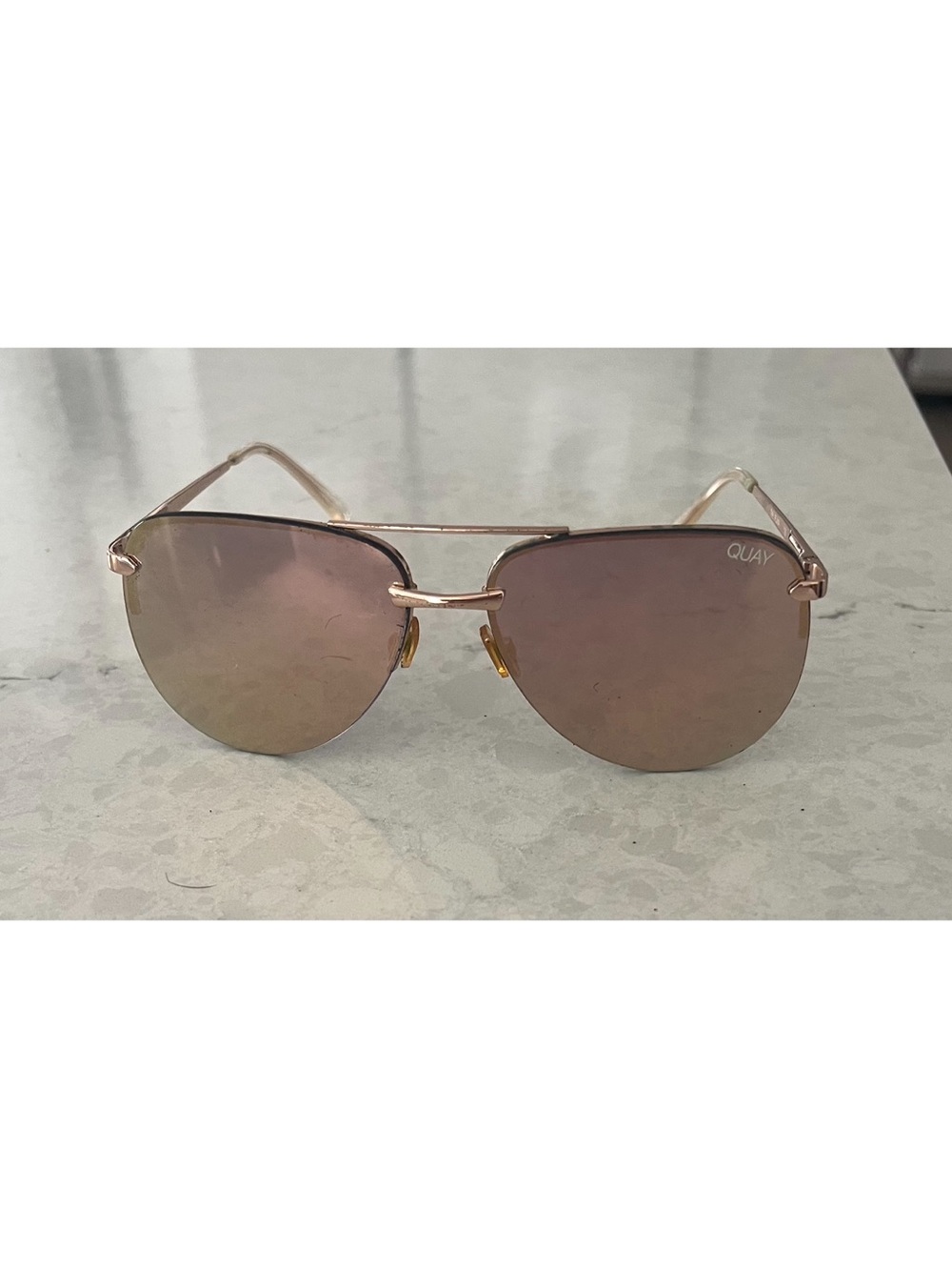 Quay Australia Rose Gold Frame with Pink Mirrored Lenses Aviator Sunglasses